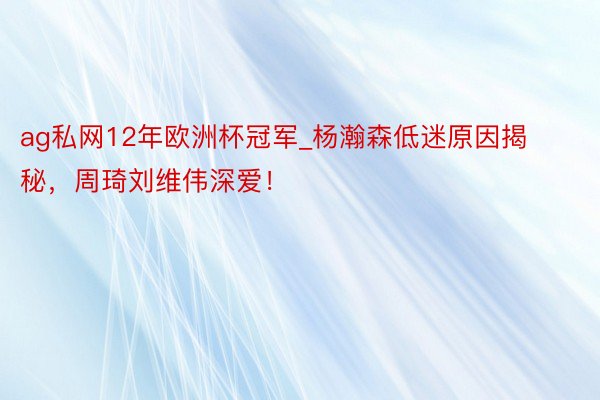 ag私网12年欧洲杯冠军_杨瀚森低迷原因揭秘，周琦刘维伟深爱！