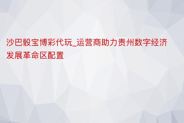 沙巴骰宝博彩代玩_运营商助力贵州数字经济发展革命区配置