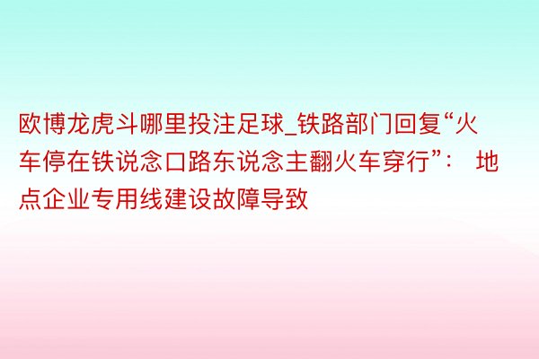 欧博龙虎斗哪里投注足球_铁路部门回复“火车停在铁说念口路东说念主翻火车穿行”： 地点企业专用线建设故障导致