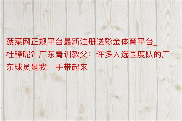 菠菜网正规平台最新注册送彩金体育平台_杜锋呢？广东青训教父：许多入选国度队的广东球员是我一手带起来